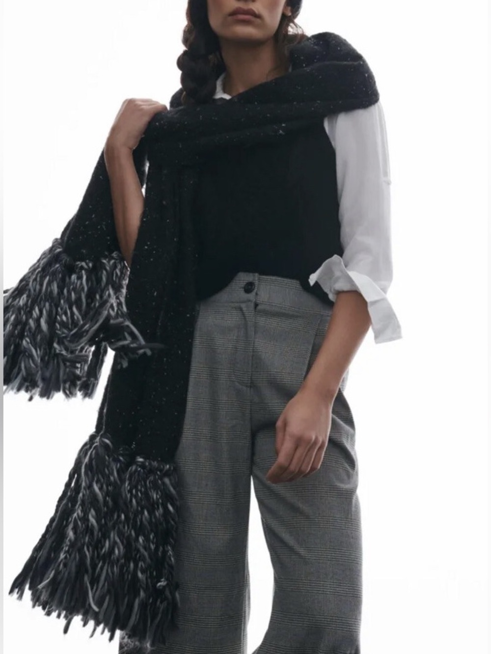 Anthropologie Big 77” Chunky Knit Ombre Tasseled Fringe Rectangle Scarf